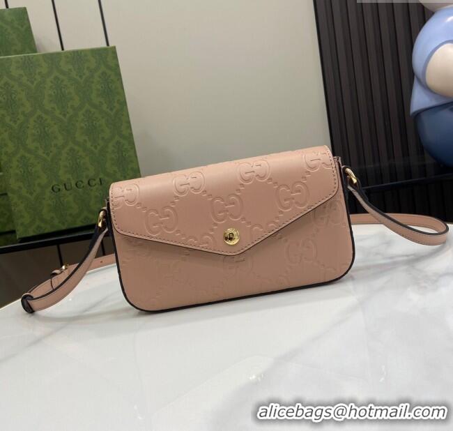 Good Taste Gucci GG Leather Super Mini Shoulder Bag 772794 Nude Pink/Black 2024