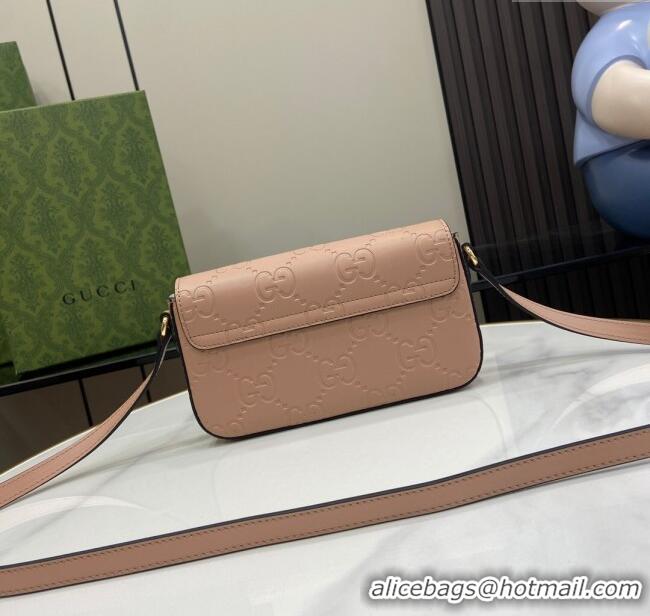 Good Taste Gucci GG Leather Super Mini Shoulder Bag 772794 Nude Pink/Black 2024