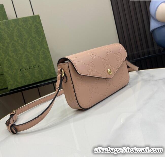 Good Taste Gucci GG Leather Super Mini Shoulder Bag 772794 Nude Pink/Black 2024