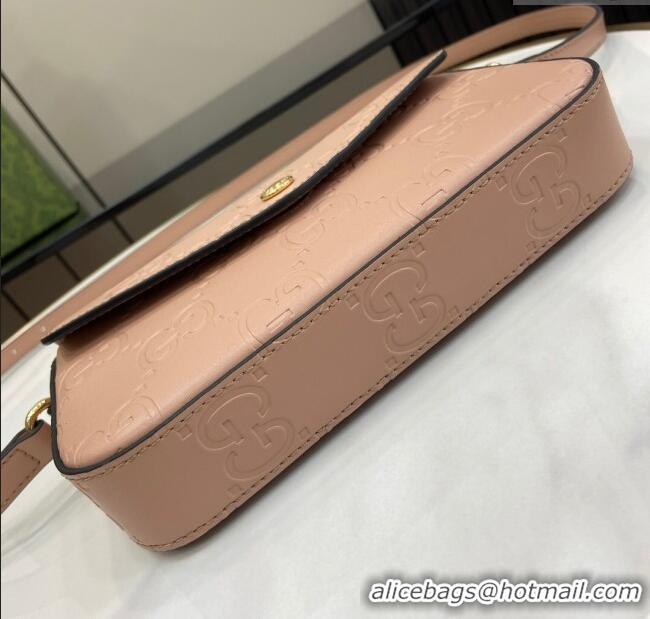 Good Taste Gucci GG Leather Super Mini Shoulder Bag 772794 Nude Pink/Black 2024