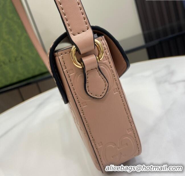 Good Taste Gucci GG Leather Super Mini Shoulder Bag 772794 Nude Pink/Black 2024