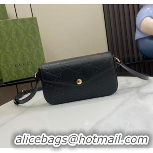 Top Design Gucci GG Leather Super Mini Shoulder Bag 772794 All Black 2024