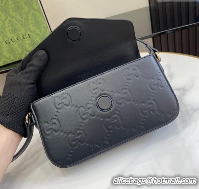 Top Design Gucci GG Leather Super Mini Shoulder Bag 772794 All Black 2024