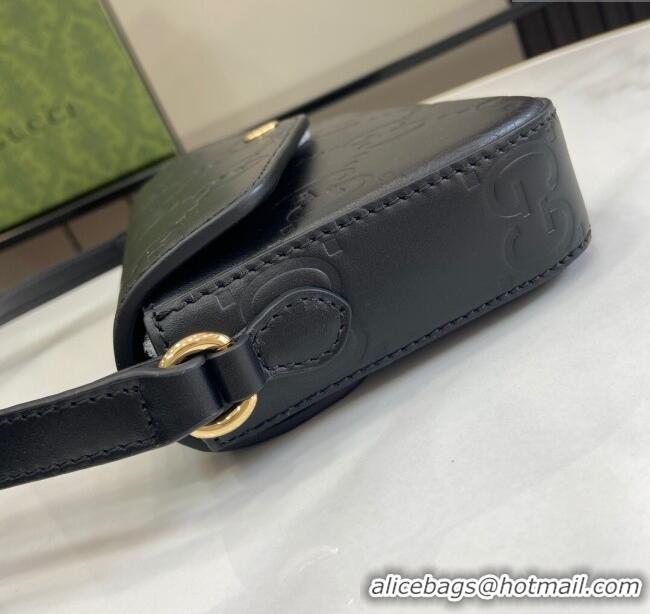 Top Design Gucci GG Leather Super Mini Shoulder Bag 772794 All Black 2024