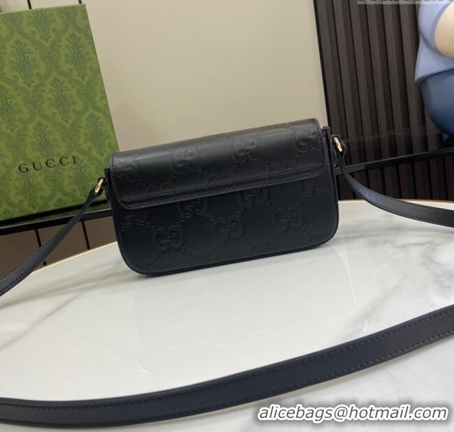 Top Design Gucci GG Leather Super Mini Shoulder Bag 772794 All Black 2024