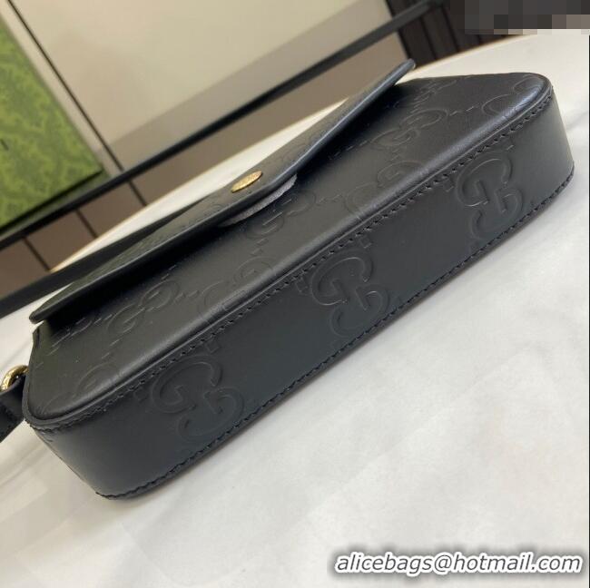 Top Design Gucci GG Leather Super Mini Shoulder Bag 772794 All Black 2024