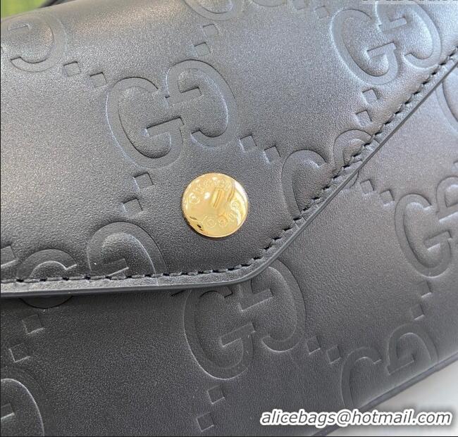 Top Design Gucci GG Leather Super Mini Shoulder Bag 772794 All Black 2024