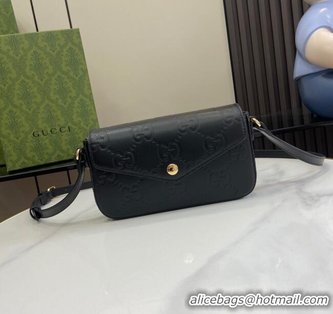 Top Design Gucci GG Leather Super Mini Shoulder Bag 772794 All Black 2024