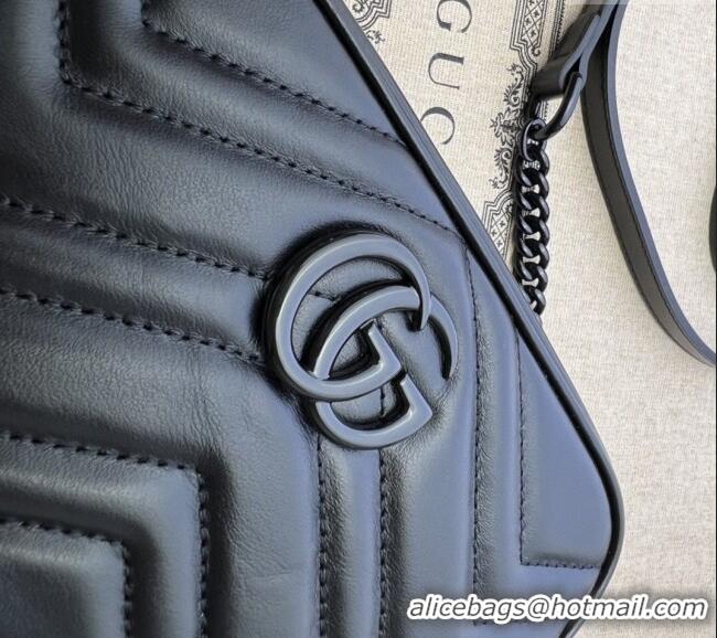 Best Product Gucci GG Marmont Chevron Leather Mini Shoulder Bag 634936 All Black 2024
