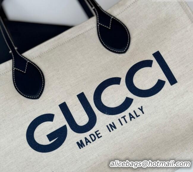 Big Discount Gucci Canvas Medium Tote bag with Gucci Print 772176 Beige/Blue 2024