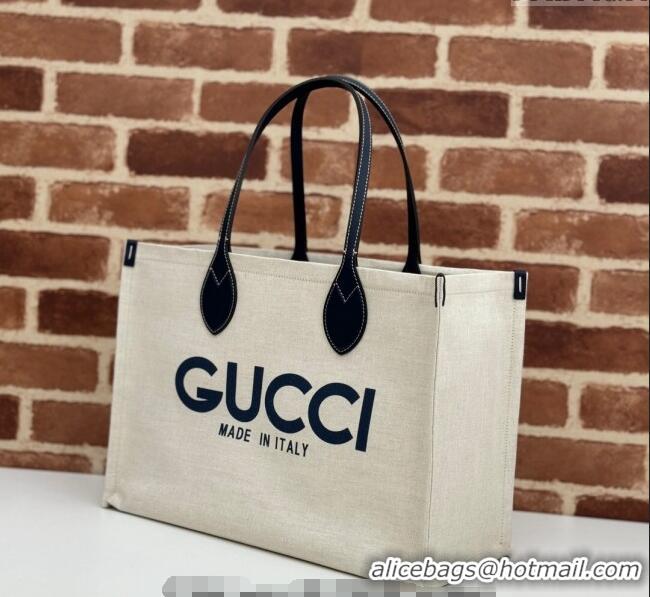 Big Discount Gucci Canvas Medium Tote bag with Gucci Print 772176 Beige/Blue 2024