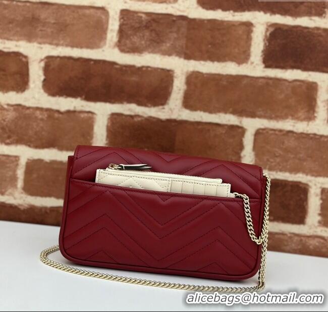 Top Grade Gucci GG Marmont Leather Mini Bag 751526 Burgundy/White 2024