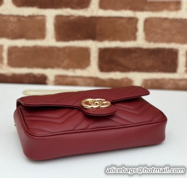 Top Grade Gucci GG Marmont Leather Mini Bag 751526 Burgundy/White 2024