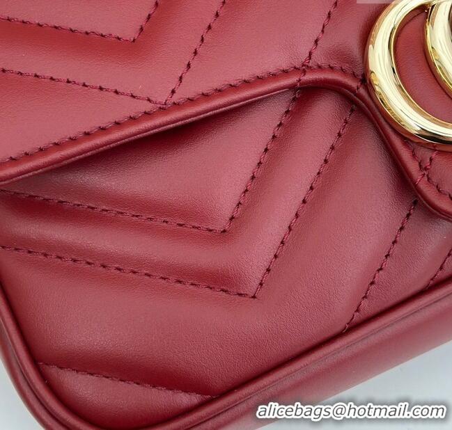 Top Grade Gucci GG Marmont Leather Mini Bag 751526 Burgundy/White 2024