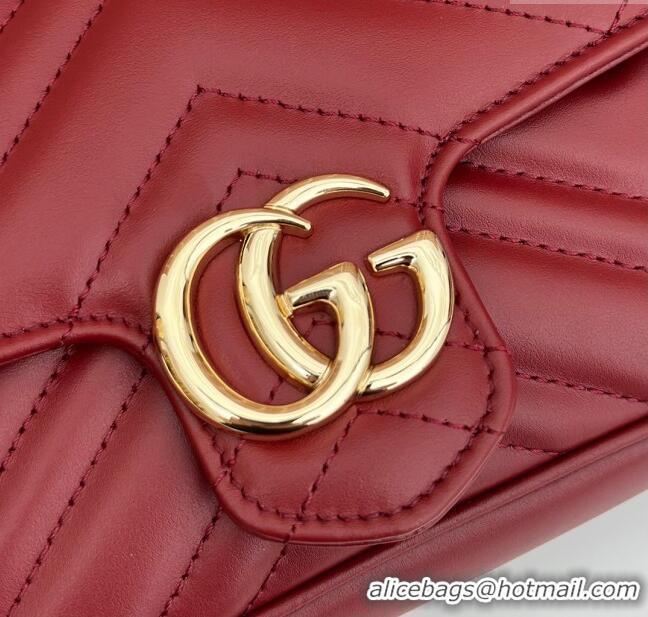 Top Grade Gucci GG Marmont Leather Mini Bag 751526 Burgundy/White 2024