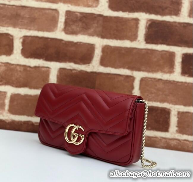 Top Grade Gucci GG Marmont Leather Mini Bag 751526 Burgundy/White 2024