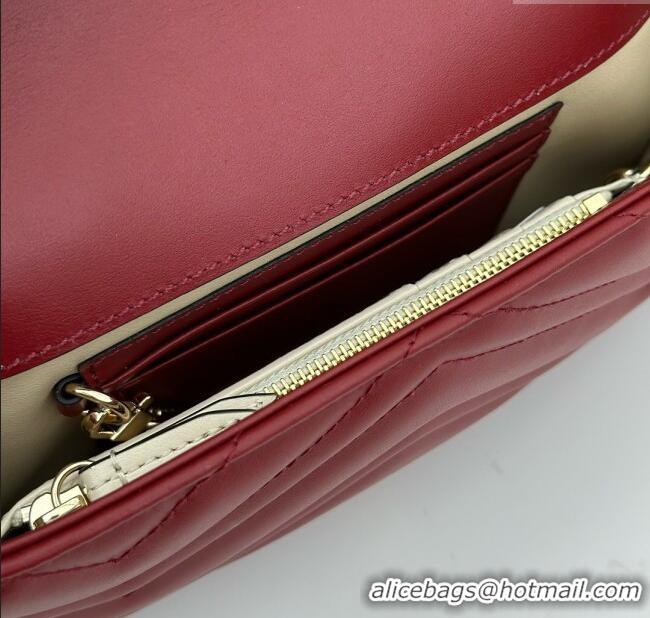 Top Grade Gucci GG Marmont Leather Mini Bag 751526 Burgundy/White 2024