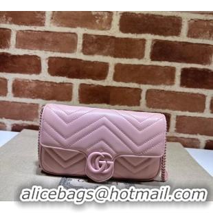 Top Grade Gucci GG Marmont Leather Mini Bag 751526 Pink/White 2024