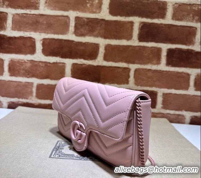 Top Grade Gucci GG Marmont Leather Mini Bag 751526 Pink/White 2024