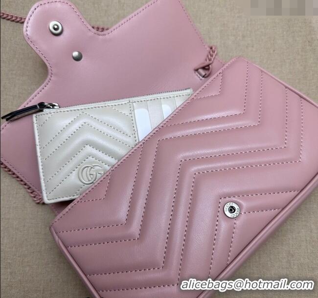 Top Grade Gucci GG Marmont Leather Mini Bag 751526 Pink/White 2024