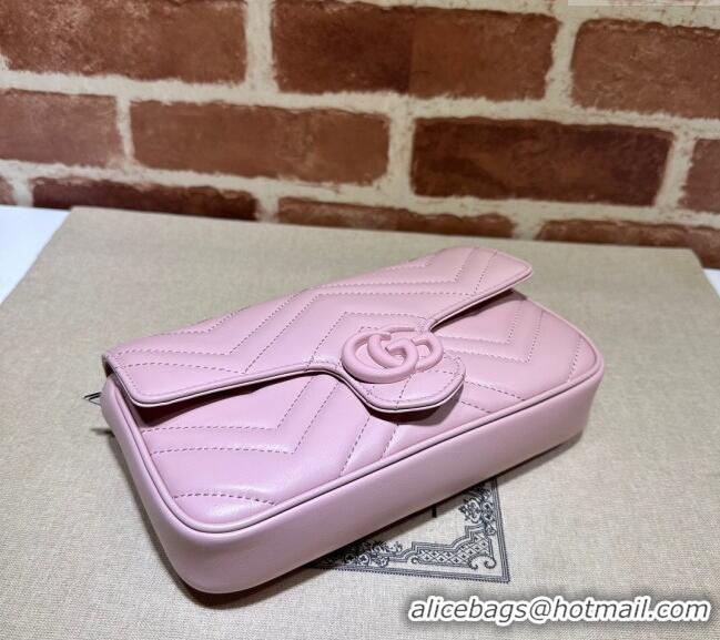 Top Grade Gucci GG Marmont Leather Mini Bag 751526 Pink/White 2024