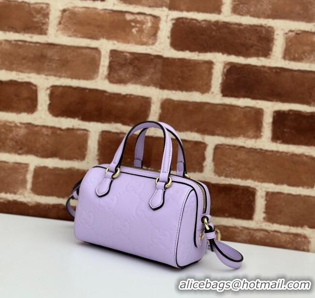 Good Taste Gucci GG Leather Super Mini Top Handle bag 790130 Light Purple 2024