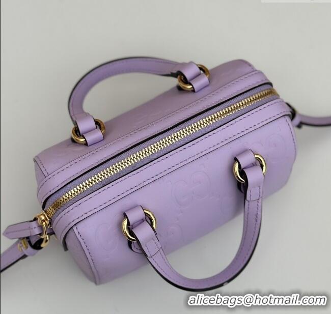 Good Taste Gucci GG Leather Super Mini Top Handle bag 790130 Light Purple 2024