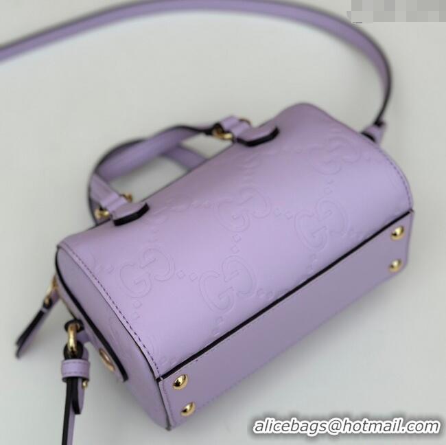Good Taste Gucci GG Leather Super Mini Top Handle bag 790130 Light Purple 2024