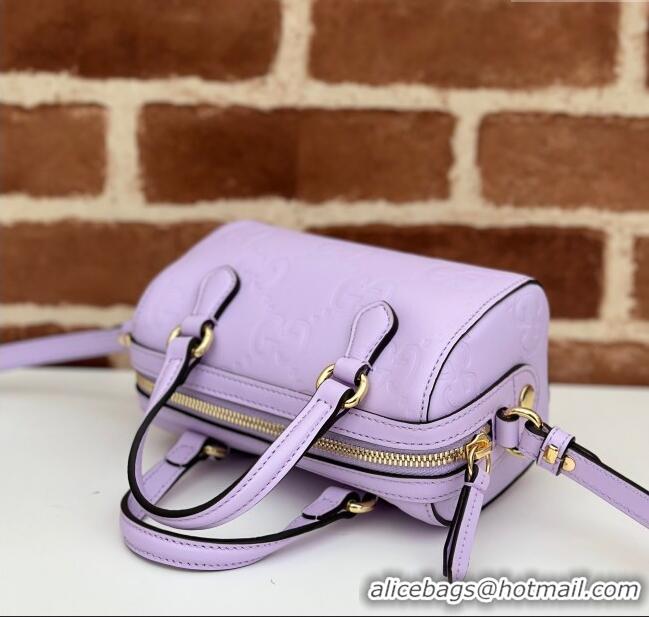 Good Taste Gucci GG Leather Super Mini Top Handle bag 790130 Light Purple 2024