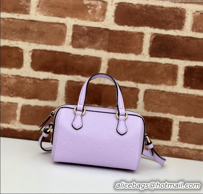 Good Taste Gucci GG Leather Super Mini Top Handle bag 790130 Light Purple 2024