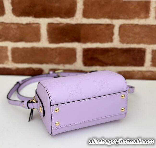 Good Taste Gucci GG Leather Super Mini Top Handle bag 790130 Light Purple 2024