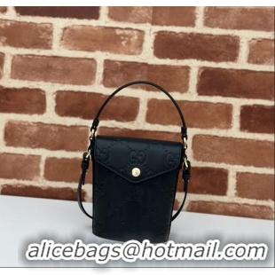 Top Design Gucci GG Leather Super Mini Top Handle bag 772795 Black 2024