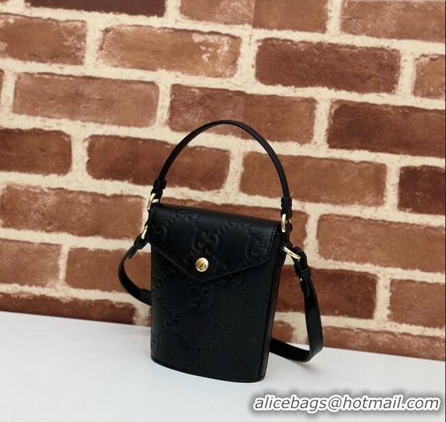 Top Design Gucci GG Leather Super Mini Top Handle bag 772795 Black 2024