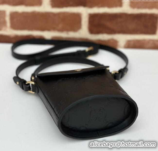 Top Design Gucci GG Leather Super Mini Top Handle bag 772795 Black 2024