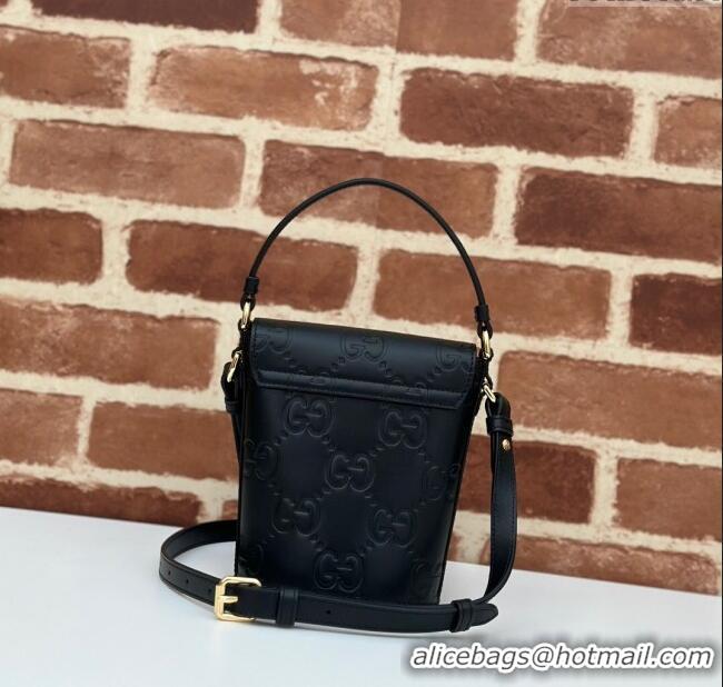 Top Design Gucci GG Leather Super Mini Top Handle bag 772795 Black 2024