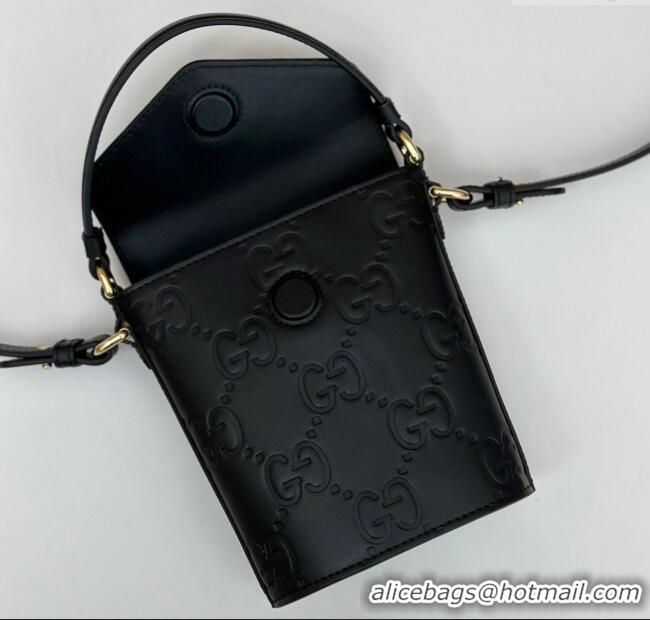 Top Design Gucci GG Leather Super Mini Top Handle bag 772795 Black 2024