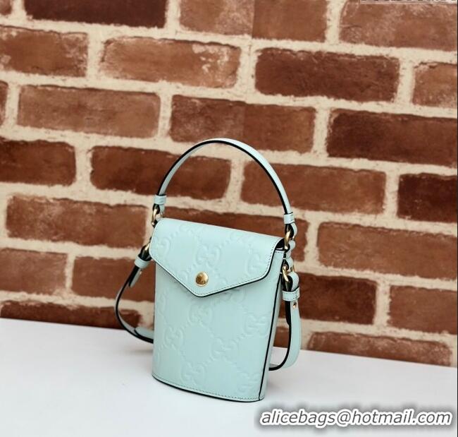 Affordable Price Gucci GG Leather Super Mini Top Handle bag 772795 Light Green 2024