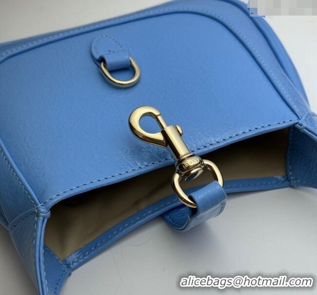 Top Grade Gucci Jackie Notte Mini Bag in Crinkled Patent Leather ‎782889 Light Blue 2024