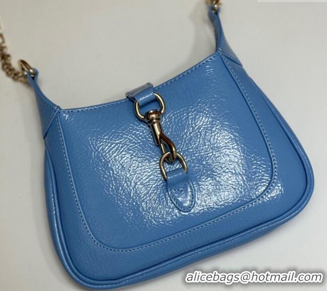 Top Grade Gucci Jackie Notte Mini Bag in Crinkled Patent Leather ‎782889 Light Blue 2024