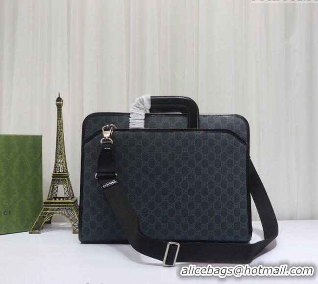 Reasonable Price Gucci Black GG Canvas Briefcase Top handle bag with Interlocking G 700531 2024