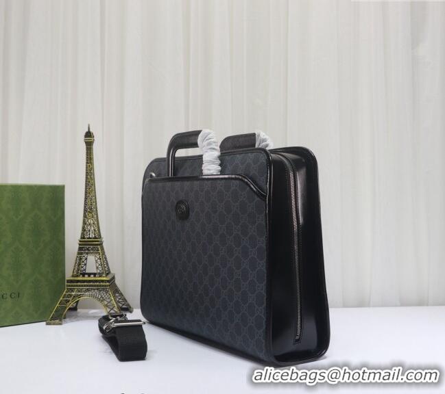 Reasonable Price Gucci Black GG Canvas Briefcase Top handle bag with Interlocking G 700531 2024