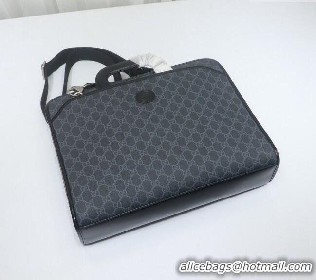 Reasonable Price Gucci Black GG Canvas Briefcase Top handle bag with Interlocking G 700531 2024