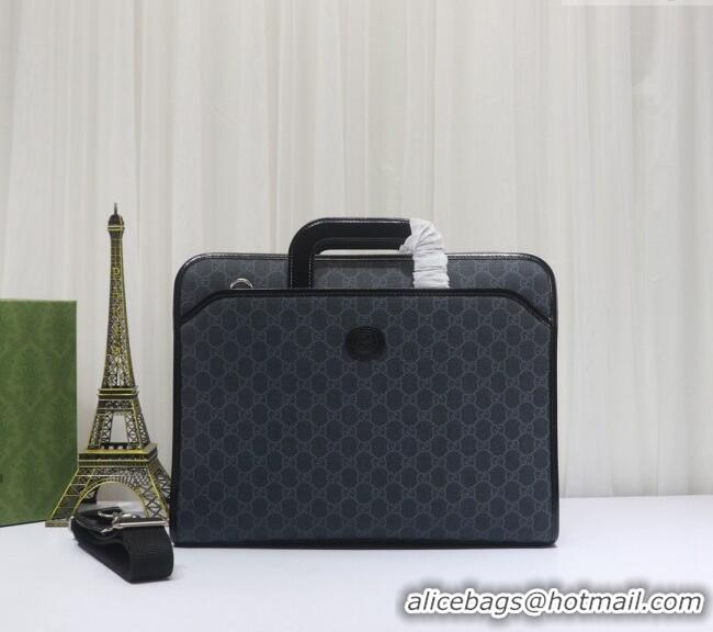 Reasonable Price Gucci Black GG Canvas Briefcase Top handle bag with Interlocking G 700531 2024