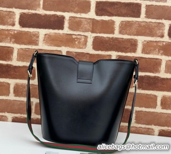 Top Grade Gucci Leather Medium Bucket Shoulder bag 782904 Black 2024