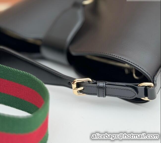 Top Grade Gucci Leather Medium Bucket Shoulder bag 782904 Black 2024