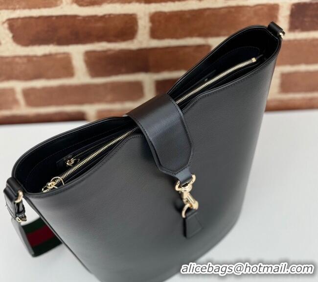 Top Grade Gucci Leather Medium Bucket Shoulder bag 782904 Black 2024
