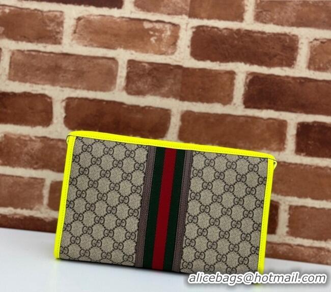 Top Quality Gucci Ophidia GG Canvas Pouch with Fluorescent Yellow Leather Trim 598234 2024
