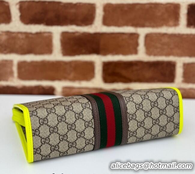 Top Quality Gucci Ophidia GG Canvas Pouch with Fluorescent Yellow Leather Trim 598234 2024