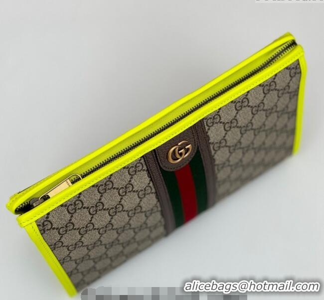 Top Quality Gucci Ophidia GG Canvas Pouch with Fluorescent Yellow Leather Trim 598234 2024