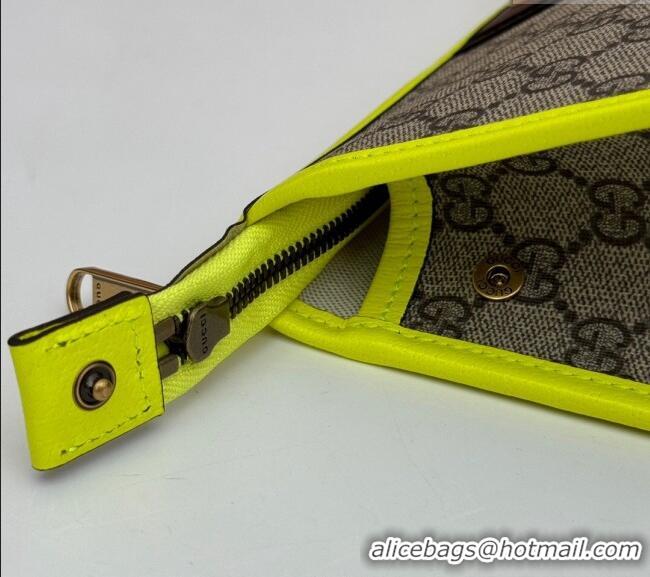 Top Quality Gucci Ophidia GG Canvas Pouch with Fluorescent Yellow Leather Trim 598234 2024